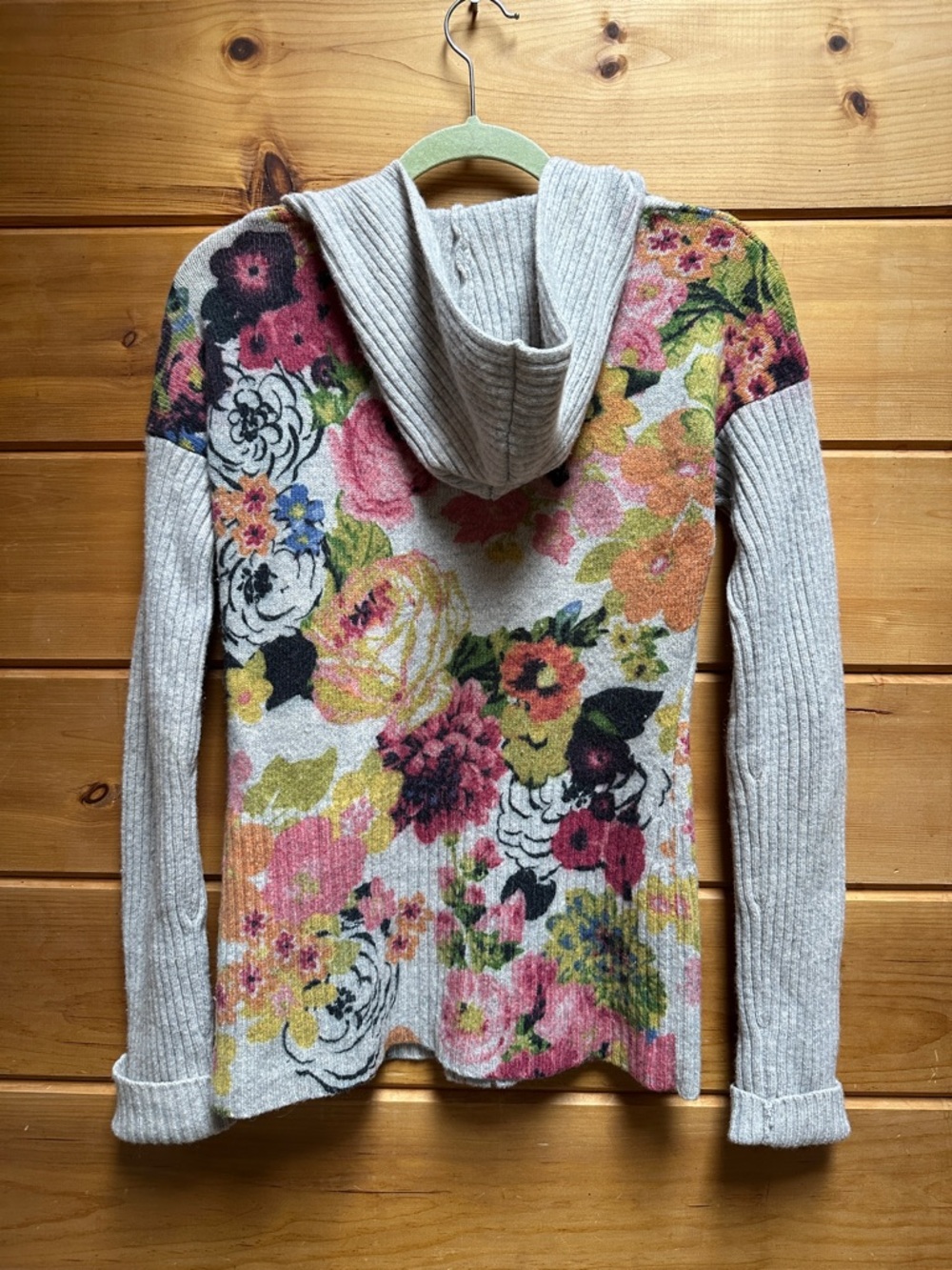 Anthropologie MOTH 100% wool floral hooded sweater zipper Medium M - Picture 6 of 8